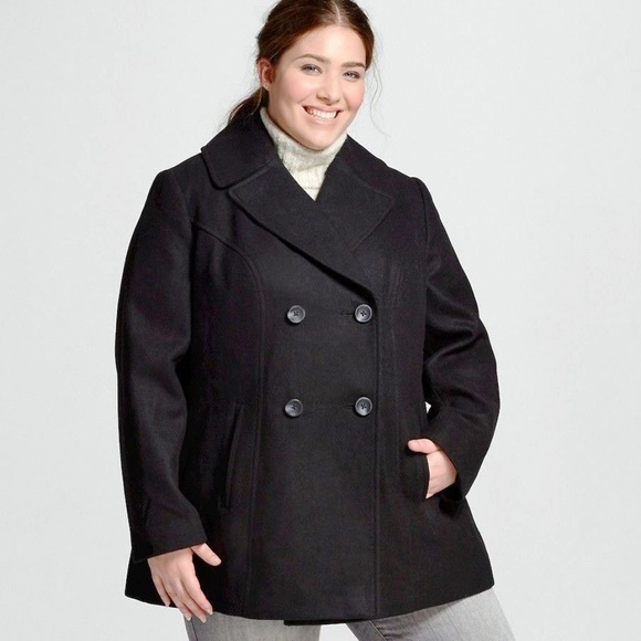 Wool Blend Double Breasted Peacoat Jacket 1X NWT - Picture 1 of 5
